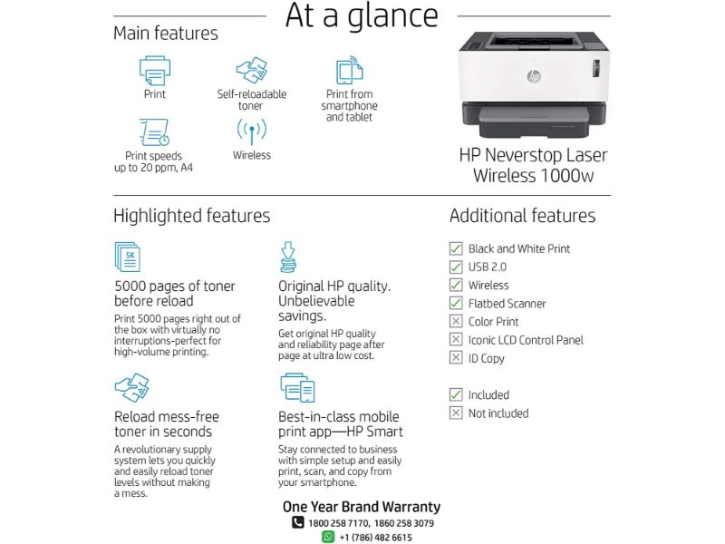 HP Neverstop Laser 1000w Printer - 4RY23A